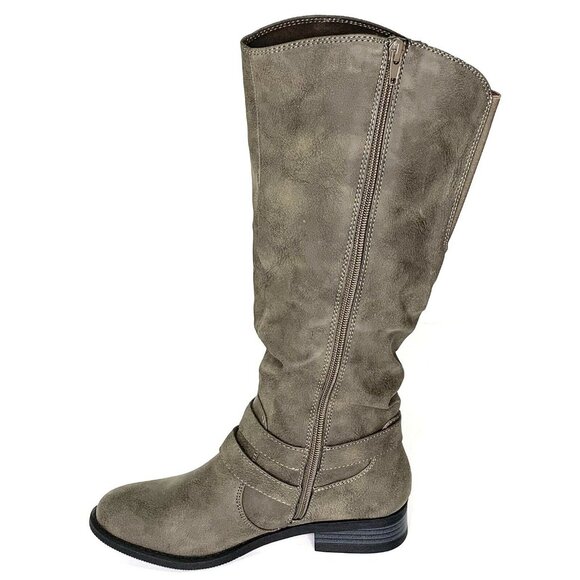 Whitemt. ERICA Women’s Low Heel Mid-Calf Riding Boots Old Olive Green - Picture 3 of 12